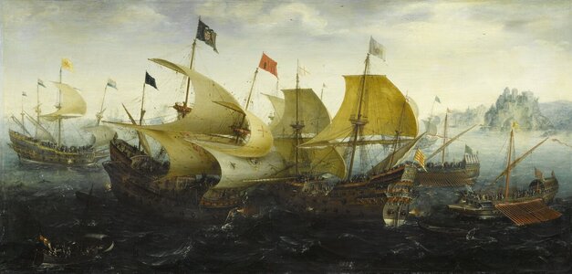 Dutch_and_English_Warships_in_Battle against Portugues-Spanish_-_Aart_van_Antum.jpg