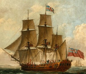 The Peregrine (later renamed The Royal Caroline) in Two Positions off the Coast, John Cleveley...jpg