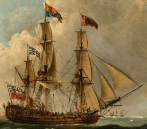The Peregrine (later renamed The Royal Caroline) in Two Positions off the Coast, John Cleveley...jpg