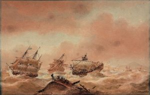 Nicholas_Pocock,_The_Day_after_Trafalgar_–_The_'Victory'_Trying_to_Clear_the_Land_with_the_'...jpg