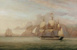 John_Christian_Schetky,_HMS_Amelia_Chasing_the_French_Frigate_Aréthuse_1813_(1852).jpg