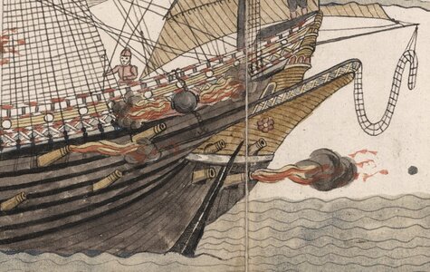 Swedish warship under attack by a Danish ship - Rudolf von Deventer, Bericht vom Pulver und Fe...jpg