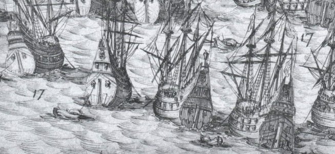 Battle of the Île de Ré 1627 - Jaques Callot - NMM PU5047 - sterns.jpg