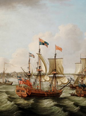 The_flotilla_of_ships,_led_by_the_Royal_Charlotte_in_company_with_five_other_royal_yachts,_arr...jpg