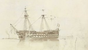 (Recto)_HMS_'Monarch'_at_Sheerness,_December_1850;_(Verso)_studies_of_the_'Formidable'_and_'Ap...jpg