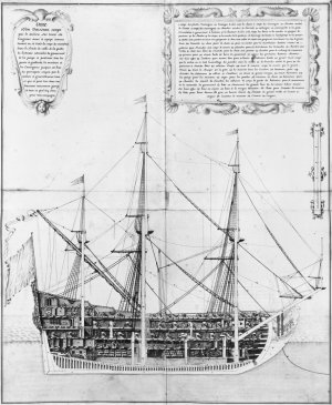 plate 47 - Longitudinal cross-section of an armed and equipped vessel illustration from the At...jpg
