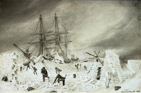 HMS Terror in a heavy gale with a snow drift at the Entrance to the Frozen Strait 22 23 Dec 1836.jpg