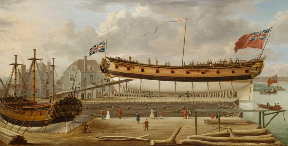 A Sixth Rate on the Stocks, John Cleveley, 1758, National Maritime Museum.jpg