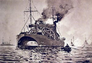 1280px-SMS_Vulkan,_U-Boat_salvage_tug_during_WWI,_artwork_by_R._Schmidt_(27443636454).jpg