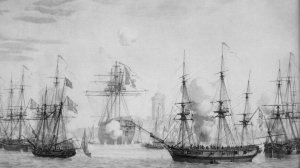 Regulus_stranded_in_the_mud_in_front_of_Fouras_under_attack_by_British_ships_August_1809.jpg